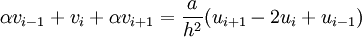 \alpha v_{i-1} + v_i + \alpha v_{i+1}=\frac{a}{h^2}(u_{i+1}-2u_i+u_{i-1}) 