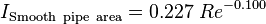 I_{\rm Smooth~pipe~area} = 0.227 \; Re^{-0.100}