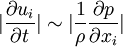 
|\frac{\partial u_i}{\partial t}|\sim|\frac{1}{\rho}\frac{\partial p}{\partial x_i}|
